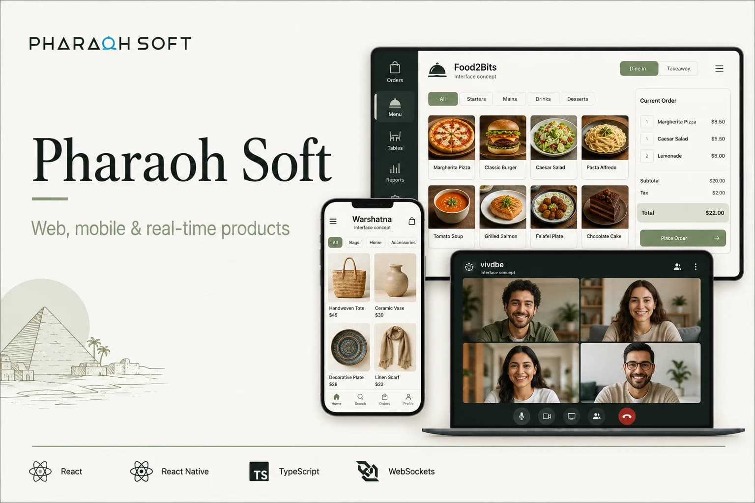 Pharaoh Soft SaaS and enterprise frontend engineering project overview with interface concepts