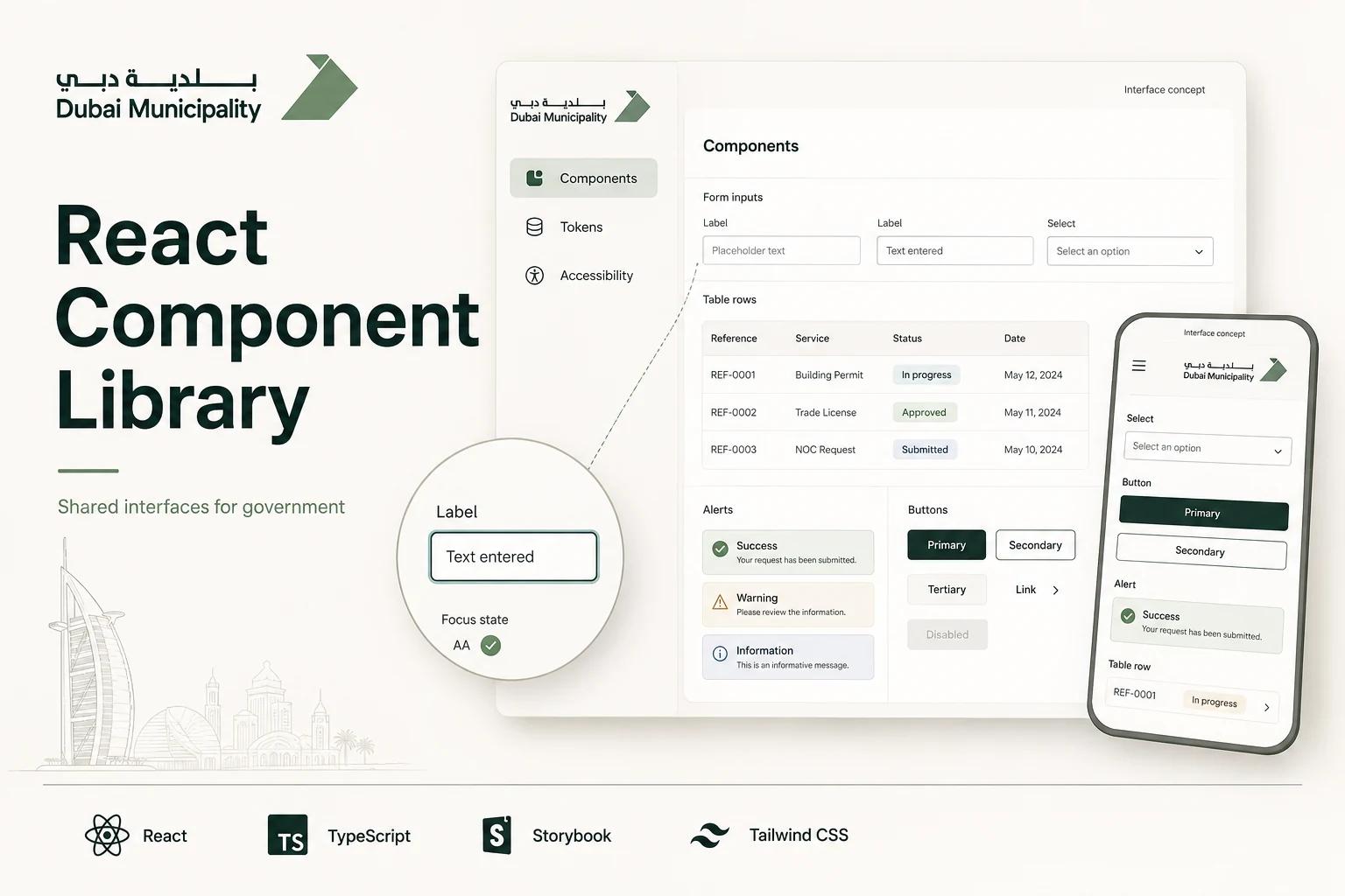 RCL overview with reusable interface components, accessibility patterns, React, TypeScript, and Storybook.