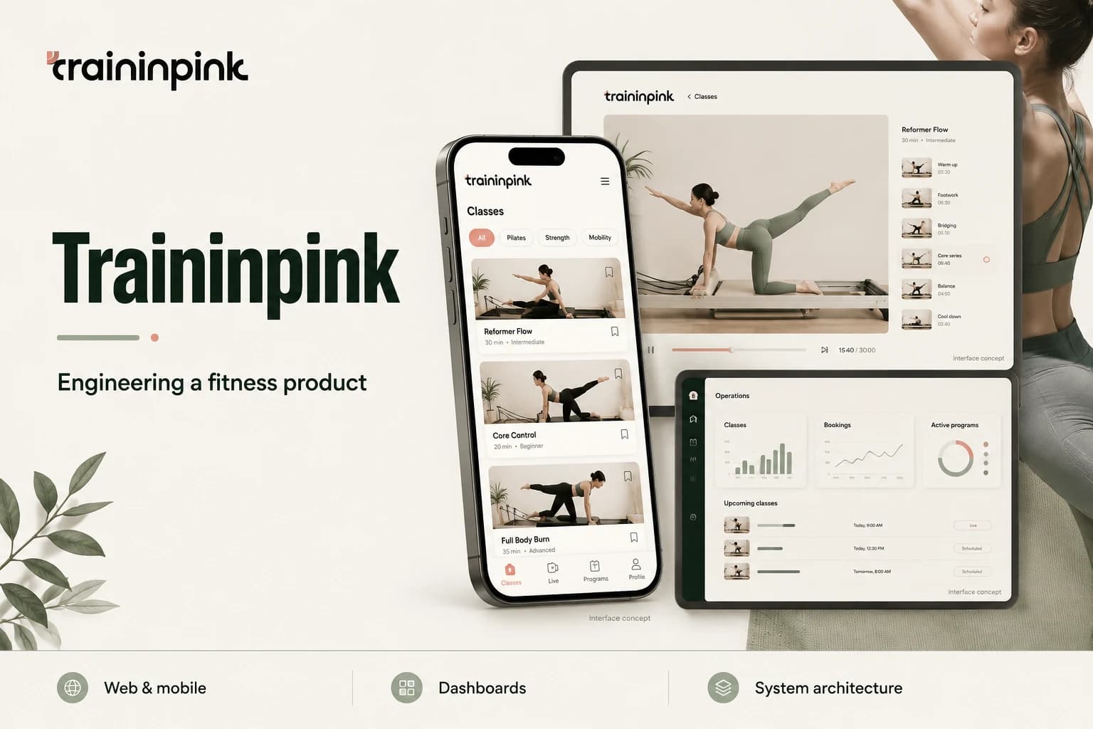 Traininpink fitness software engineering project overview with interface concepts