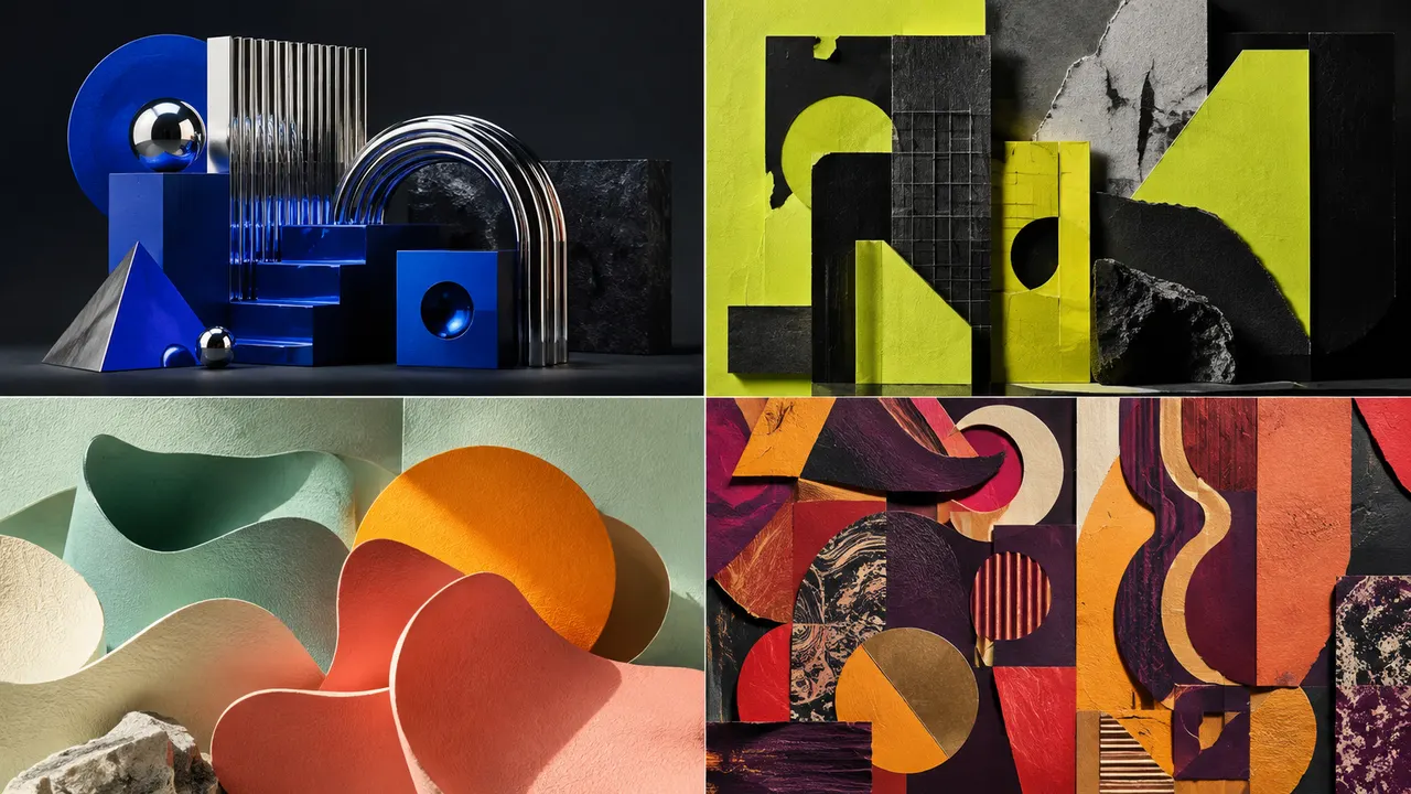 Four abstract art directions arranged as a visual reference board